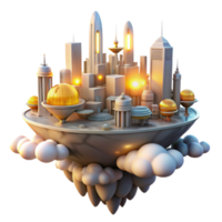 magnificent vintage A futuristic city floating in the clouds, powered by glowing orbs of energy, illuminated by the warm light of the sun. Fantasy style professional png