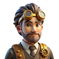 wonderful classic Portrait of a steampunk inventor with goggles and gears, illuminated by warm, industrial lighting, in a steampunk style authentic png