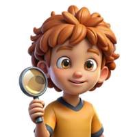 extraordinary abstract Portrait of a curious child with wide eyes and messy hair, holding a magnifying glass, lit by warm sunlight, in a whimsical style 4K png