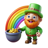 wonderful classic A mischievous leprechaun, guarding a pot of gold at the end of a rainbow, vibrant colors, whimsical style 4K png