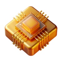 magnificent minimalist A single, levitating microchip with intricate golden circuitry etched onto its surface, reflecting a warm, amber light. Macro photography style high quality png