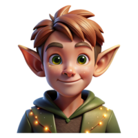 stunning modern Portrait of a mischievous elf with pointed ears and a playful smirk, lit by twinkling fairy lights, in a fantasy art style authentic png