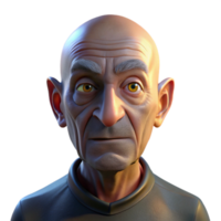 serene contemporary Close-up portrait of an elderly man with deep wrinkles and a weathered face, illuminated by a single spotlight from above, in a chiaroscuro style genuine png