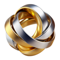 dramatic creative Intertwined metallic ribbons in shades of gold and silver, reflecting a warm, ambient light, rendered in a hyperrealistic style professional png