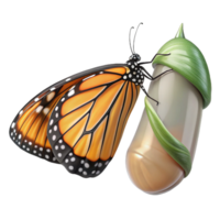 stunning contemporary A monarch butterfly emerging from its chrysalis, soft focused background, macro photography style exclusive png