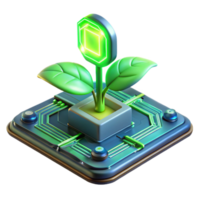 elegant abstract A bioluminescent plant growing on a futuristic circuit board, emitting a soft, green glow, illuminated by a dim, ambient light. Biopunk style genuine png