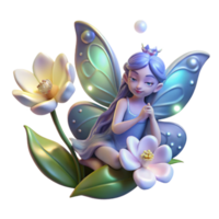 dramatic creative A delicate fairy with butterfly wings, resting on a blooming night-flowering jasmine, illuminated by moonlight. Dreamlike fantasy art style authentic png