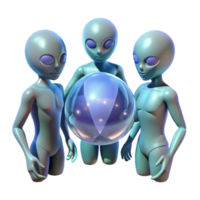 dramatic creative A group of aliens with translucent skin gathers around a glowing orb, their bodies illuminated from within. Ethereal lighting, mystical style authentic png