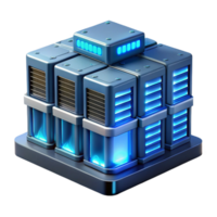 beautiful artistic A futuristic data center with rows of servers glowing with activity, illuminated by cool blue light, in a photorealistic style original png