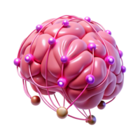 elegant traditional A human brain connected to a network of glowing wires, illuminated by pulsating pink light, in a cyberpunk style authentic png