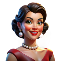 extraordinary vintage Portrait of a glamorous movie star with diamond earrings and a red lipstick smile, illuminated by Hollywood-style lighting, in a vintage glamour style premium png