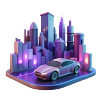 vibrant artistic A self-driving car navigating a futuristic cityscape, illuminated by neon signs and streetlights, in a cinematic style high resolution png