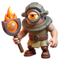 serene vintage A stoic cyclops, with a single large eye, forging a weapon in a fiery forge, dramatic lighting, fantasy art style professional png