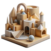 dramatic minimalist Conceptual architectural model made of cardboard, abstract forms, experimental design, studio lighting exclusive png