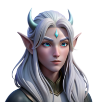 extraordinary artistic Portrait of a majestic elf with long flowing silver hair, ethereal features, and a serene expression, lit by moonlight, in a fantasy art style premium png