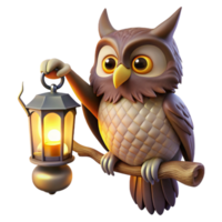 serene abstract A wise old owl perched on a branch, holding a scroll, lit by the soft glow of a lantern hanging from the tree. Mystical fantasy, storybook style genuine png