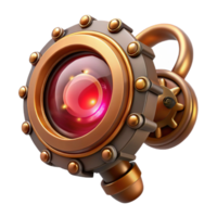 magnificent creative A detailed design of a steampunk monocle with a small gear mechanism and a ruby lens, soft, ambient lighting authentic png