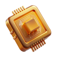 dramatic creative A single, levitating microchip with intricate golden circuitry etched onto its surface, reflecting a warm, amber light. Macro photography style genuine png
