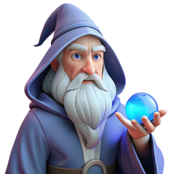 sereno minimalista uma sensato velho Mago com uma grandes branco barba e cintilante azul olhos, segurando uma brilhando esfera. renascimento pintura estilo genuíno png