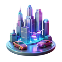 wonderful rustic A futuristic city skyline with flying cars and holographic advertisements, vibrant neon lighting, cyberpunk style high quality png