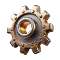 dramatic artistic A single steampunk gear, intricately designed with cogs and rivets, metallic and reflective lighting premium png