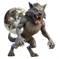 serene modern A fierce werewolf, with fur of silver and black, howling at the full moon, in a dark forest lit by moonlight. Horror style exclusive png