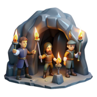 magnificent rustic A group of adventurers exploring a dark cave, carrying torches, lit by the flickering flames. Classic fantasy, realistic style authentic png