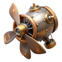 beautiful artistic A complex steampunk airship propeller, with spinning blades and intricate gears, dynamic, motion-blurred lighting authentic png
