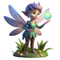 impressive creative A whimsical pixie with iridescent wings, holding a glowing orb, surrounded by fireflies in a twilight forest, digital art premium png