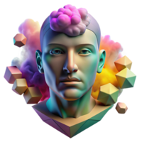 magnificent classic A portrait of a human face dissolving into colorful smoke and geometric patterns, in a cubist style, detailed png
