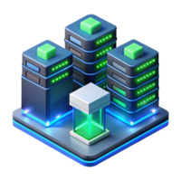 extraordinary rustic A futuristic data center, servers glowing with blue and green LEDs, complex network cables connecting everything, isometric perspective, technical illustration style original png