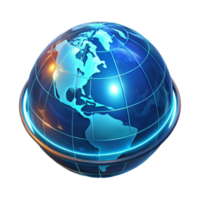 magnificent artistic A holographic projection of the Earth rotating, continents outlined in glowing lines, illuminated by a cool blue light. Photorealistic style professional png