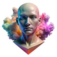 impressive artistic A portrait of a human face dissolving into colorful smoke and geometric patterns, in a cubist style, genuine png
