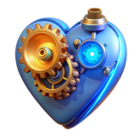 magnificent modern An intricate clockwork heart powered by glowing blue gears, emitting steam-punk style sparks, under warm lamplight, in a steampunk art style 4K png