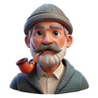 elegant artistic Portrait of a weathered fisherman with a wrinkled face and a pipe, lit by the setting sun, in a classic portrait style professional png