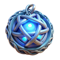 elegant rustic A mystical amulet with intricate Celtic knotwork, glowing with a soft blue light, soft lighting, fantasy art style premium png