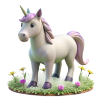 extraordinary minimalist A benevolent unicorn, with a horn of spiraling silver, grazing in a field of wildflowers, bathed in the soft light of dawn. Children's book illustration style detailed png