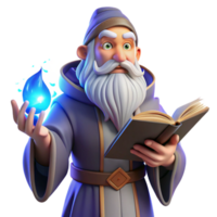 wonderful creative A wise old wizard with a long white beard and twinkling blue eyes, casting a spell with glowing runes, in a dusty library. Renaissance painting style, warm lighting genuine png