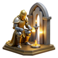 wonderful classic A lone knight kneeling before a mystical altar, holding a holy sword, bathed in a divine, golden light. Medieval fantasy, painting style authentic png