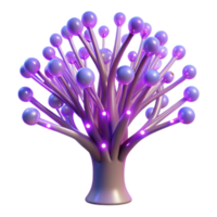 extraordinary minimalist A bioluminescent tree with branches made of fiber optic cables, emitting soft violet light, in a fantasy style high quality png