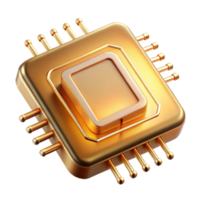 stunning modern A close-up of a microchip with intricate circuits, reflecting a golden, warm light. Macro photography, technological style premium png