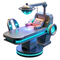 beautiful creative A futuristic medical device, with glowing lights and intricate wires, hovers over a patient on a surgical table. Sci-fi realism style high resolution png