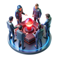 impressive artistic A group of cyberpunk rebels huddled around a flickering holographic map, planning their next move, the scene lit by a single red emergency light high quality png