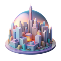 serene traditional A futuristic cityscape at dawn, soft pastel colors, peaceful atmosphere, utopian design premium png