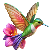 serene minimalist Portrait of a vibrant hummingbird hovering near a flower, illuminated by dappled sunlight, rendered in a detailed nature photography style genuine png