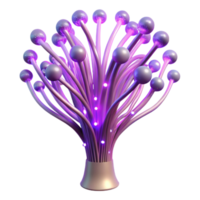 vibrant rustic A bioluminescent tree with branches made of fiber optic cables, emitting soft violet light, in a fantasy style high resolution png
