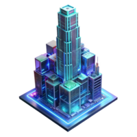 dramatic artistic A towering skyscraper made entirely of interconnected circuit boards, pulsating with vibrant neon light, futuristic cityscape style authentic png