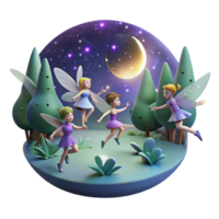 magnificent traditional A group of fairies flying through a moonlit forest, leaving trails of pixie dust, illuminated by the moonlight. Enchanted forest, dreamlike style high quality png