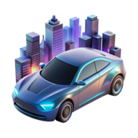 beautiful classic A futuristic, self-driving car with sleek design and glowing accents, navigating a busy cityscape at night, illuminated by the city lights, in an automotive style high quality png