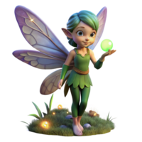 stunning creative A whimsical pixie with iridescent wings, holding a glowing orb, surrounded by fireflies in a twilight forest, digital art original png